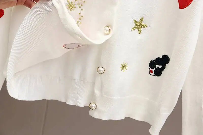 Embroidered Knit Cardigan Sweater