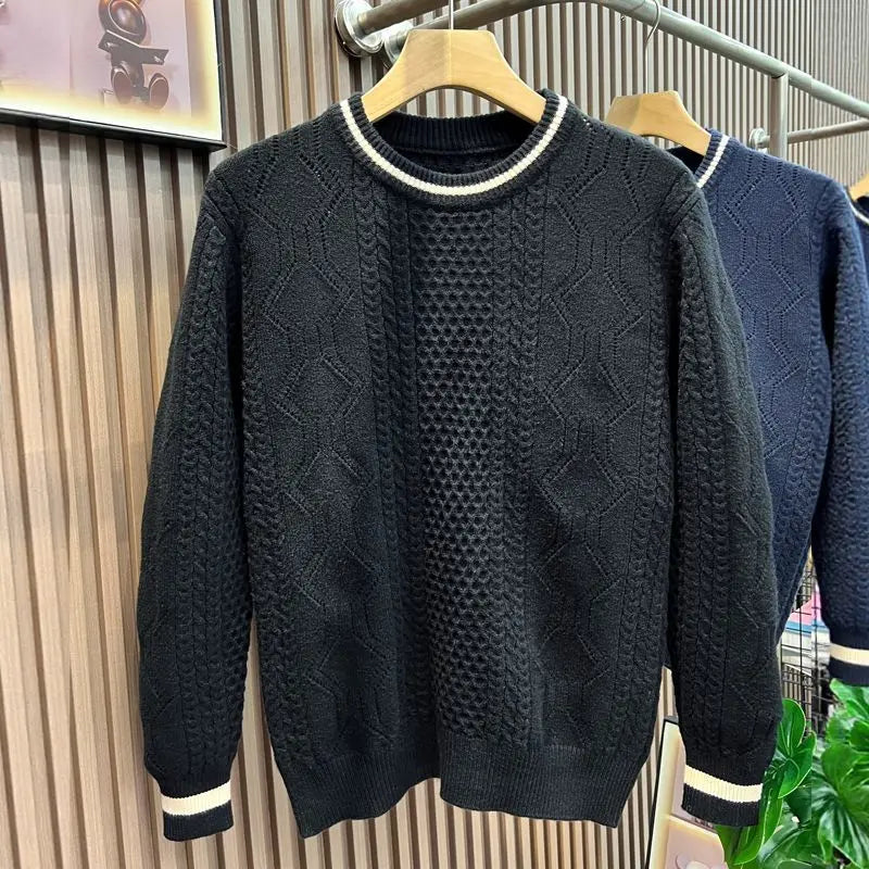 2025 Winter New Fashion Twist Knitted Sweater Men Trendy Casual Solid Color Warm Versatile Handsome Men Sweater