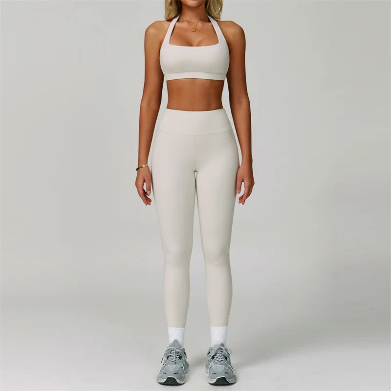 TRY TO BN Gym Sets Woman 2 Piece Yoga Backless Top Women's Tracksuit High Waisted Leggings Butt Lifting Fitness Workout Clothes