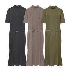 Elegant Belted Casual Midi Dress