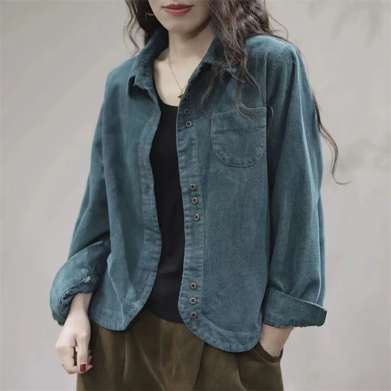 Casual White Corduroy Button Jacket