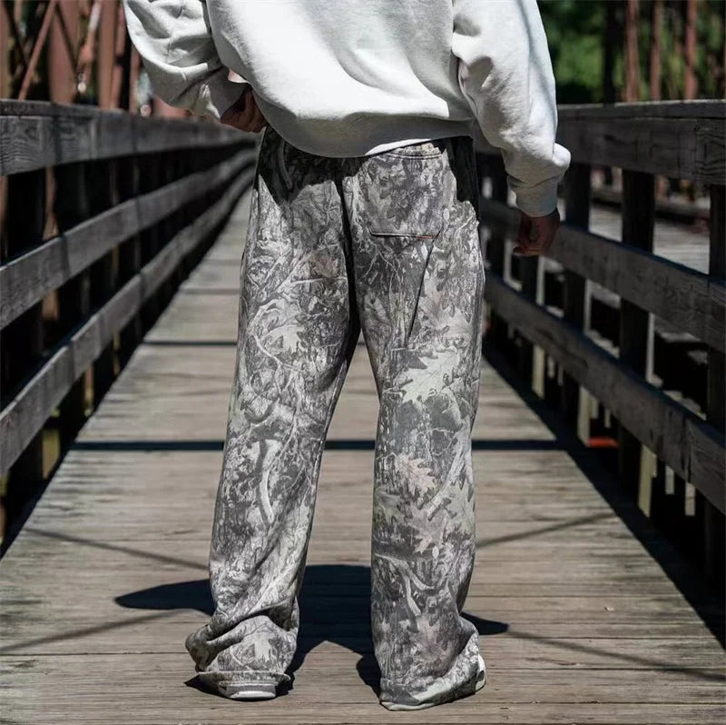 New Jogger Straight Trendy Fitness Pants Men's Camouflage Wide Leg Pants Breathable Running Sweatpants Loose Men Trousers
