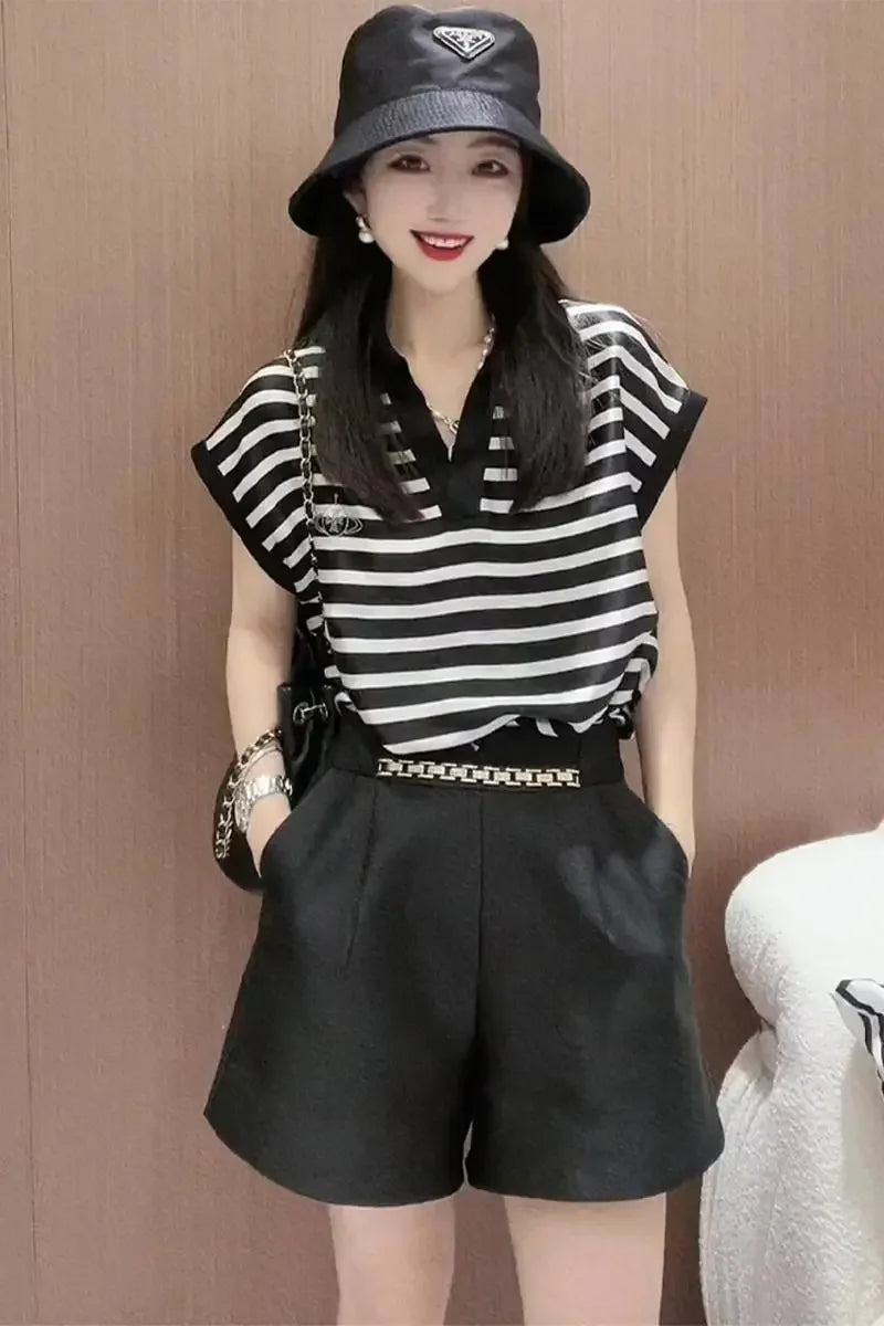 Striped Two Piece Summer Short Set