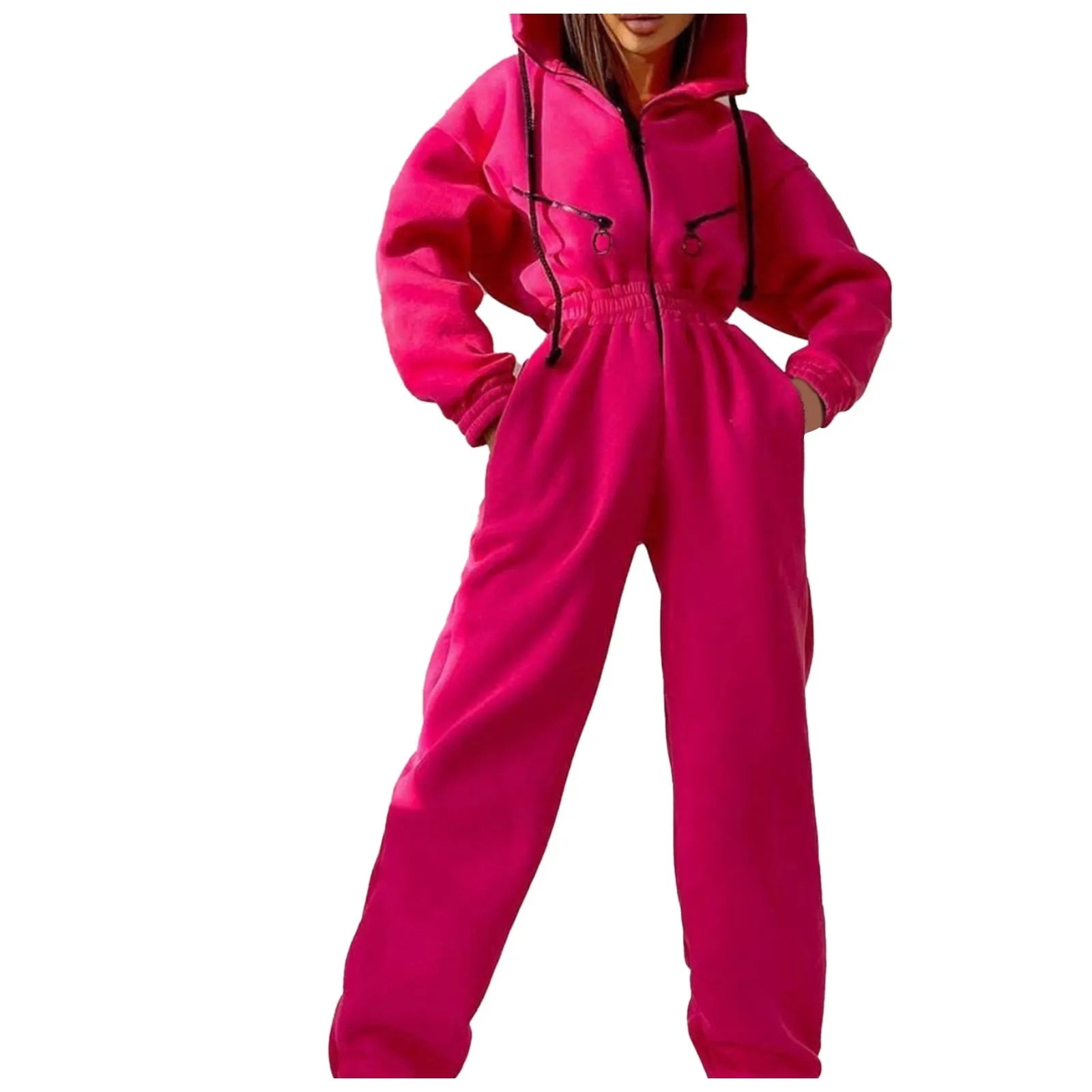 Fleece Hooded Wide Leg Jumpsuit