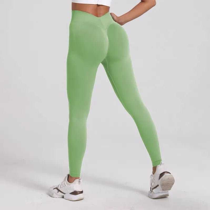 New Women V Back Athletic Leggings Fitness Exercise Yoga Gym Tights Workout Scrunch Butt Lifting Training Pants