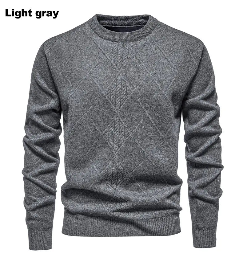 New Sweater Men Casual Knitted Pullover Solid Color Warm Regular Fit Round Neck Sweater Pullovers Mens Sweatwear