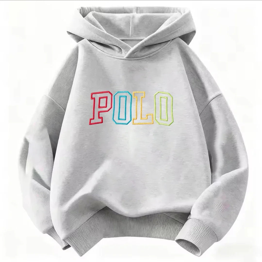 Children Hooded Kids Hoodie Colorful Gradient POLO Letter Print Long Sleeve Pullover Sweatshirt Boy Girl Casual Autumn Outerwear