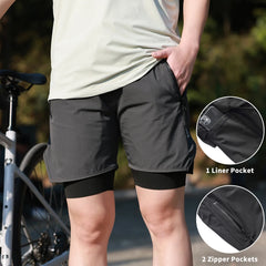 WOSAWE MTB Shorts Summer Men Cycling Shorts 2 in 1 Mountain Bike Padded Shorts Double Layer Downhill Bike Quick Dry Short Pants