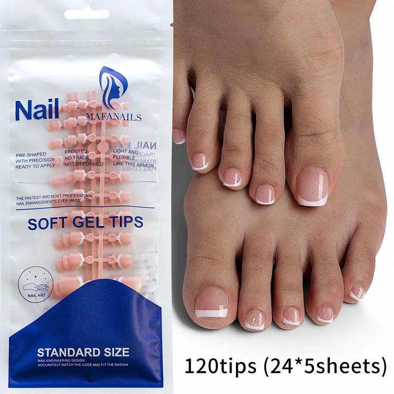 New 120Pes False Nails on Legs French Short Sguare Press on Toe Nails Foot False Nails Feet for Women JZJCDJ01
