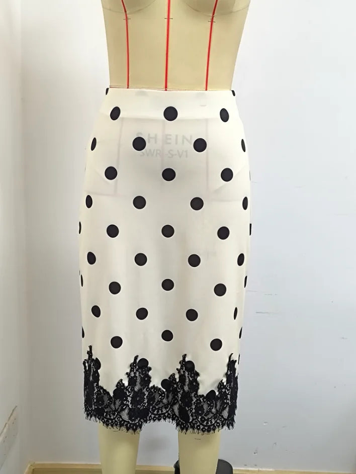 Skirts for Women Women Skirt Fashion Summer Skirts Elegant Dot Lace High Waist Package Hip Midi Skirt Women Faldas