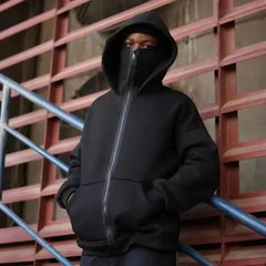 Unisex Hoodie Coat Warm Loose Balaclava Jacket Outdoor Sports Casual Jacket with Face Mask Street Wear