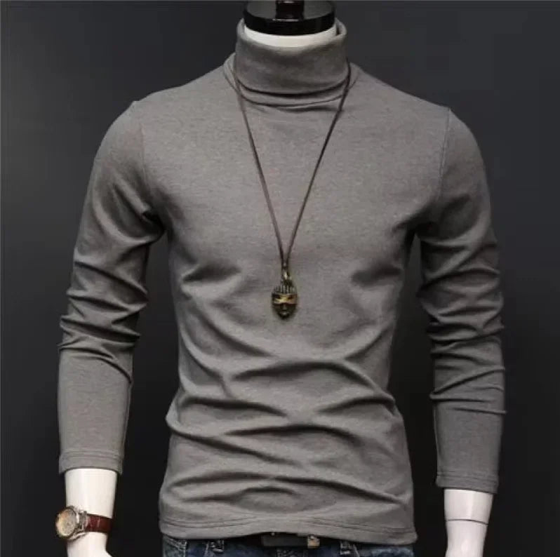 Autumn Winter Mens Turtleneck Sweaters Casual Thermal Long Sleeve Slim Fit Pullovers Stretch Basic Tops Sweatshirt Jumper TShirt