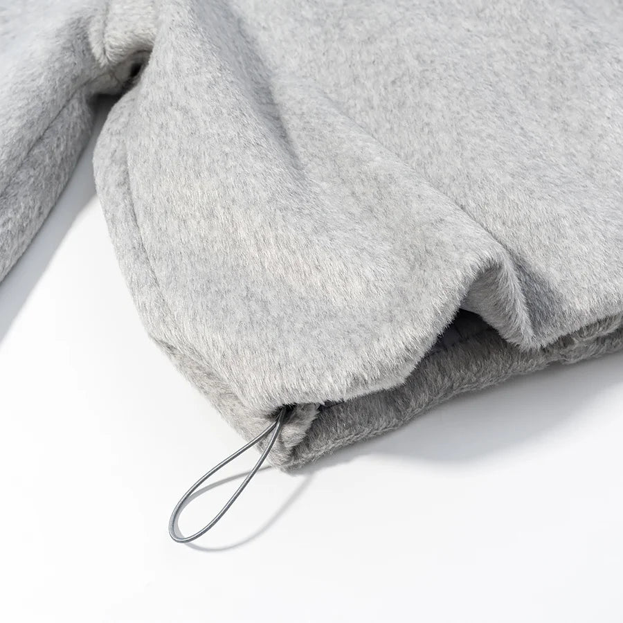 HH Women Fashion Coats Gray Turn-Down Collar Long Sleeves Pockets Decoration Zipper Winter Short Coat Woman Casual Loose Jackets