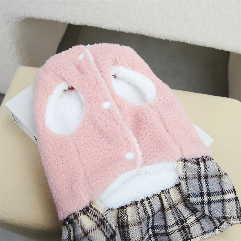 Cute Pet Dress Autumn Winter Plaid Princess Skirt Small Dog Coat Puppy Party Clothes Poodle Yorkie Apparel