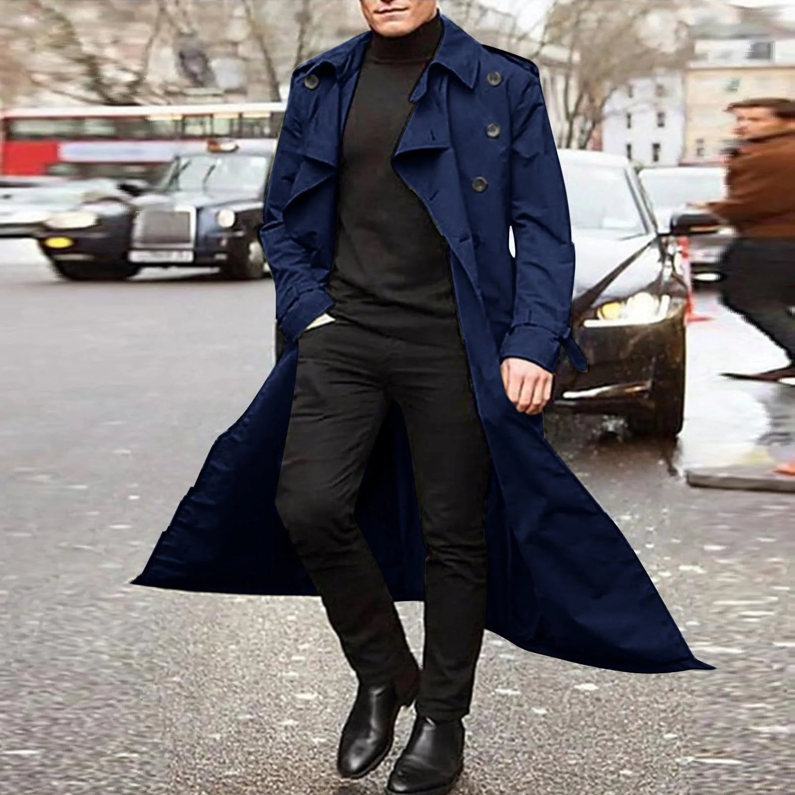 Men’s Luxury Full-Length Trench Coat – England Style Business Overcoat