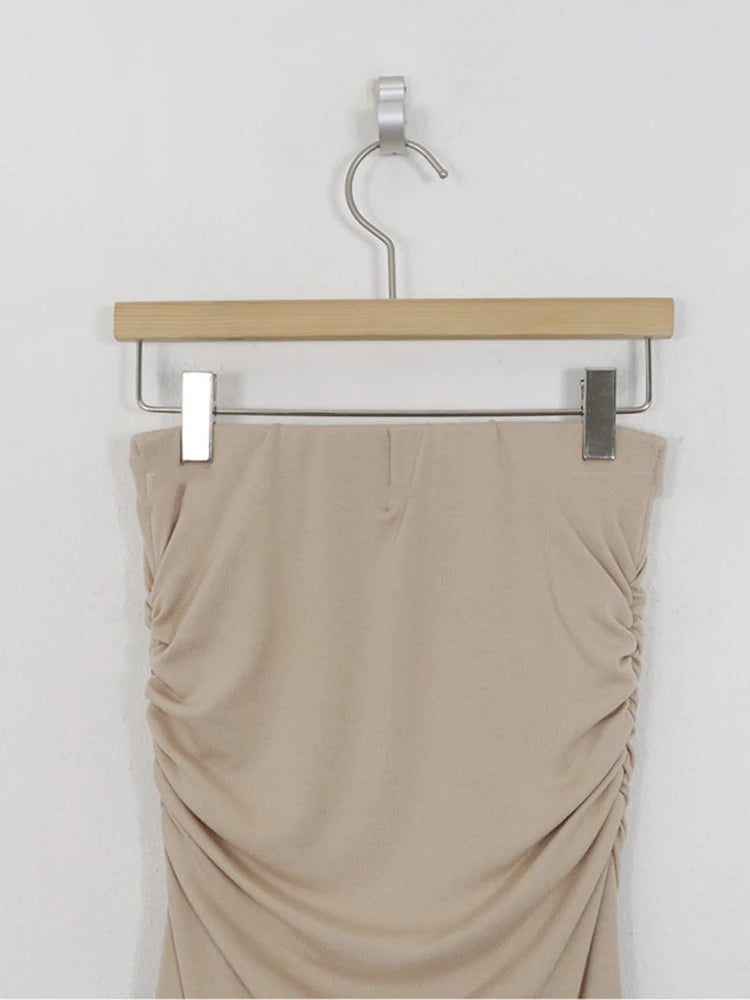 Shirred Satin High Waist Midi