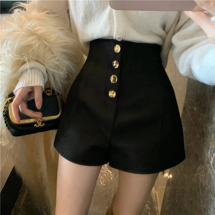 Black Shorts Women Spring Summer New Wide Leg Pants High Waist Single BreastedAApricot casual hot pants