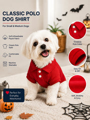 Pet Red Polo Shirt, Classic Collared Shirt for Small Dogs and Cats, Soft and Breathable Puppy Clothing, Comfortable Casual Pet Outfit, Suitable for Daily Walks, Outdoor Activities, and Wearing in Spring, Autumn, and Summer