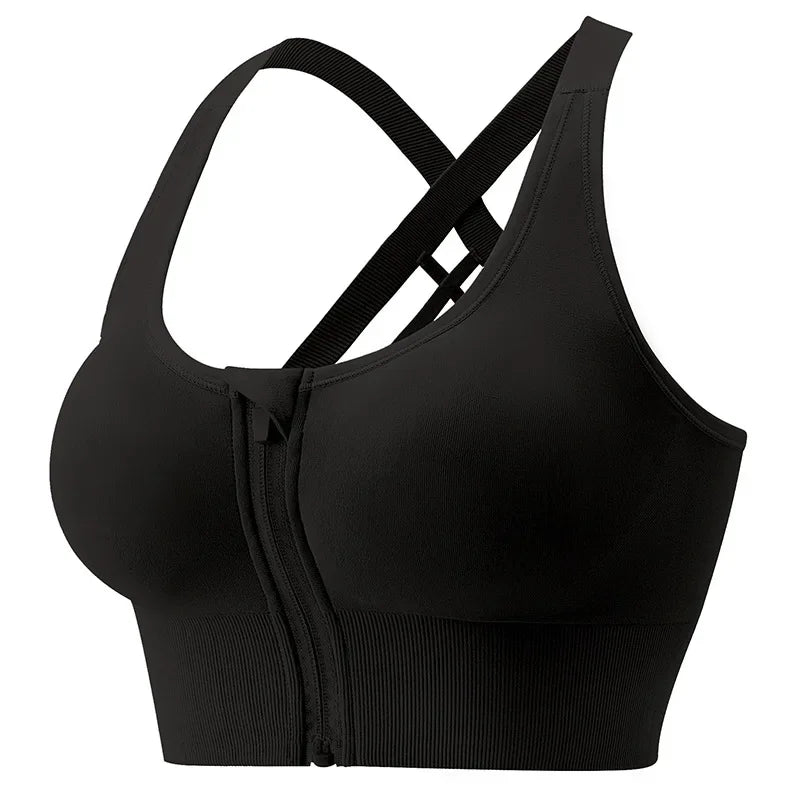 High-strength Shockproof Front-zip High Elasticity Anti-sagging Plus-size 100% Nylon High Support Seamless Sports Bra Beautiful