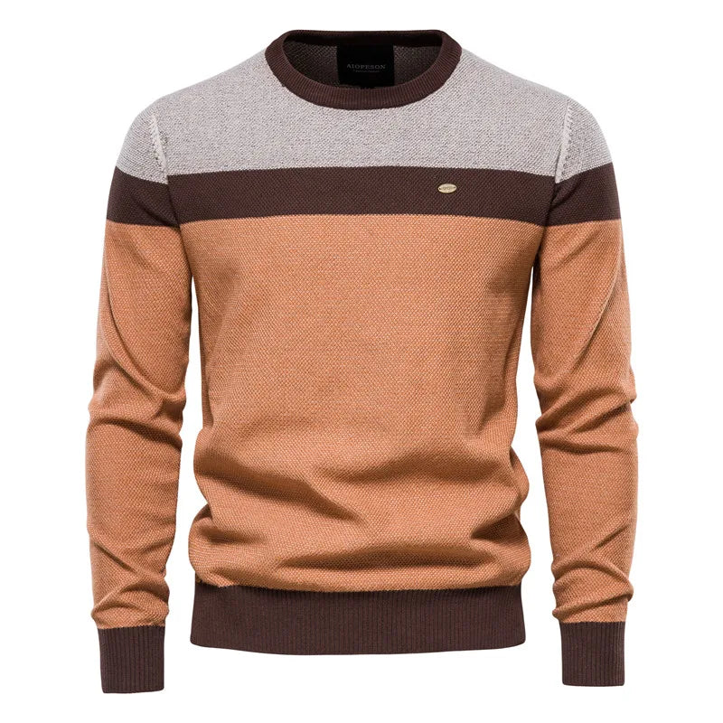 Spliced Cotton Knit Pullover