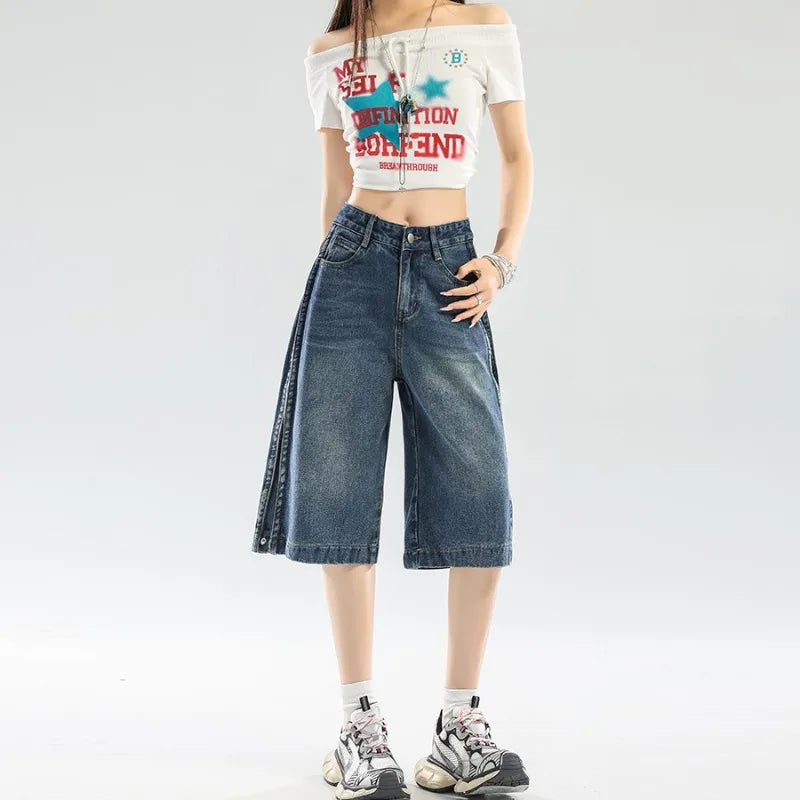 Denim Shorts for Women Summer  Fashion Trendy Loose Fitting Casual Female Jeans Breathable Comfy Streetwear