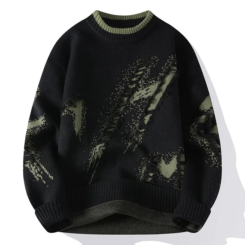 Patchwork Distressed Knit Pullover