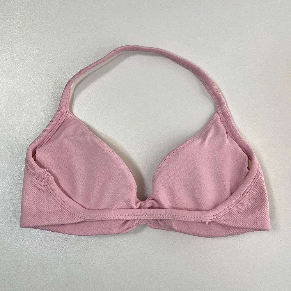Sports Bra Women Strappy Backless Sports Top With Removable Cups Workout Clothing Gym Crop Top Fitness Seamless Halter Yoga Bra