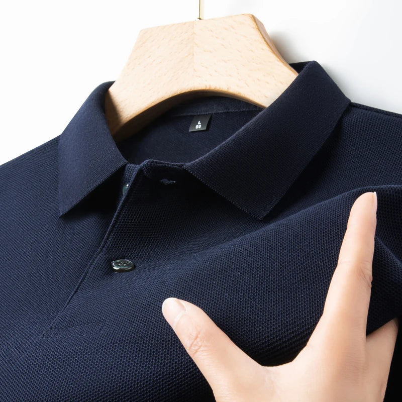 Classic Men Short Sleeve Polo Shirt 100% Mercerized Cotton Breathable Summer Golf Business Casual Athletic Tops
