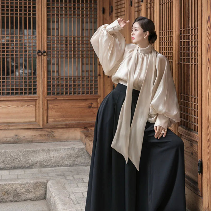 Elegant Chiffon Lantern Sleeve Blouse