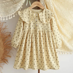 Sweet Beige Floral Autumn Girls Dress