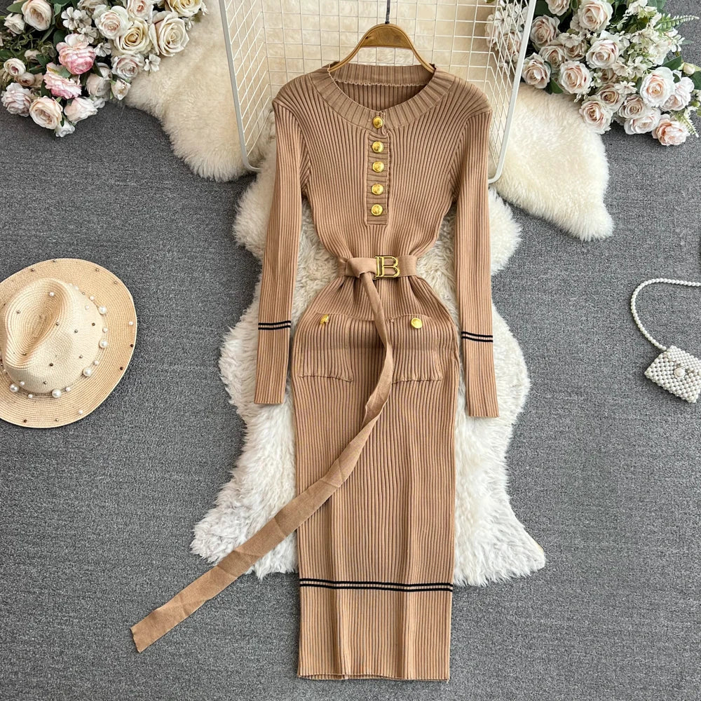 Elegant Rib Knit Pencil Dress