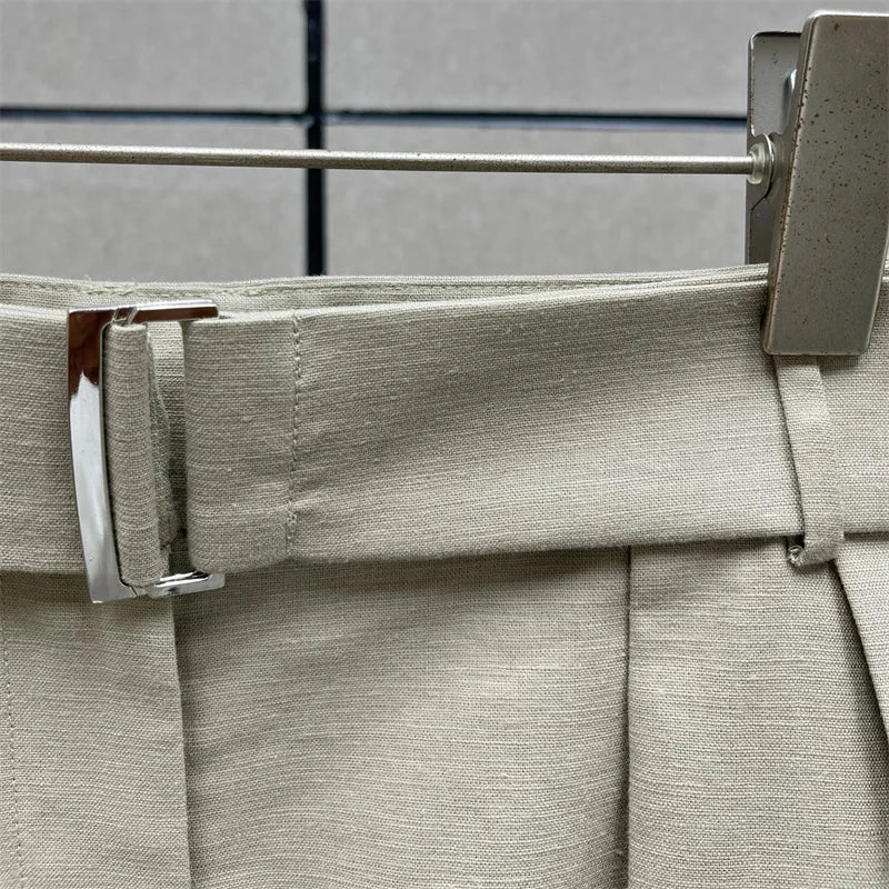 women's shorts New high waisted slim mini pants for summer 2026 linen blend casual shorts Belt decoration shorts women's pants