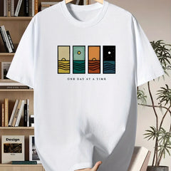One Day at a Time Graphic Print T-shirts for Men Casual Fashion Summer Vintage Loose Streetwear Tops Crew Neck Short Sleeve Tees