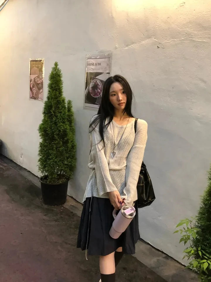 Chic Korean Style  Skirt for Young Women Spring Autumn Winter Seasonal Fashionable Inner Wear Casual Versatile Skirt
