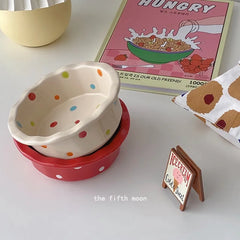 Pet Bowl Cute Ins Storm Dot Ceramic Bowl Dessert Breakfast Bowl Home Cat Dog Bowl Feeding Basin  Cat Caramics Supplies