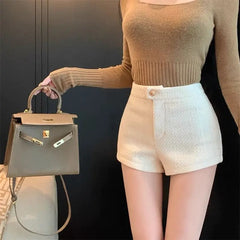 High Waist A Line Wool Shorts