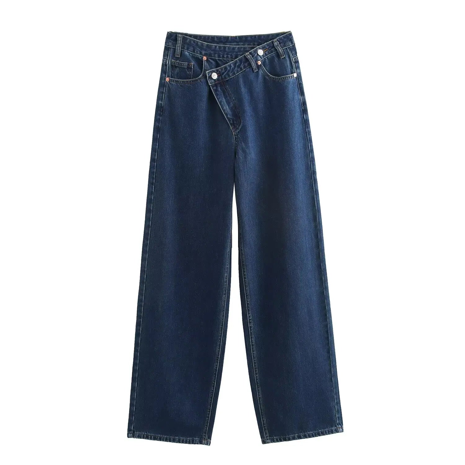 Slanted Placket Retro Wide Jeans