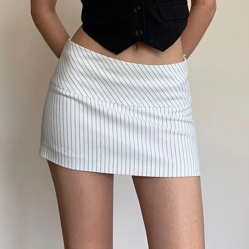 Women Low Waist Skirts Stripes A-line High Waist Skirt for Women Hips Spliced Short Skirt Ladies Bodycon Layered Mini Bottoms