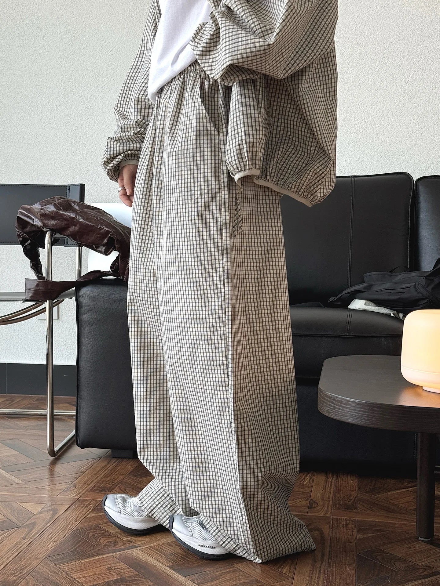 2026 Women Summer Long Pants High Waist Wide Leg 80% Cotton Plaid Pants Fashion Clothes Vintage Pants Female Trousers