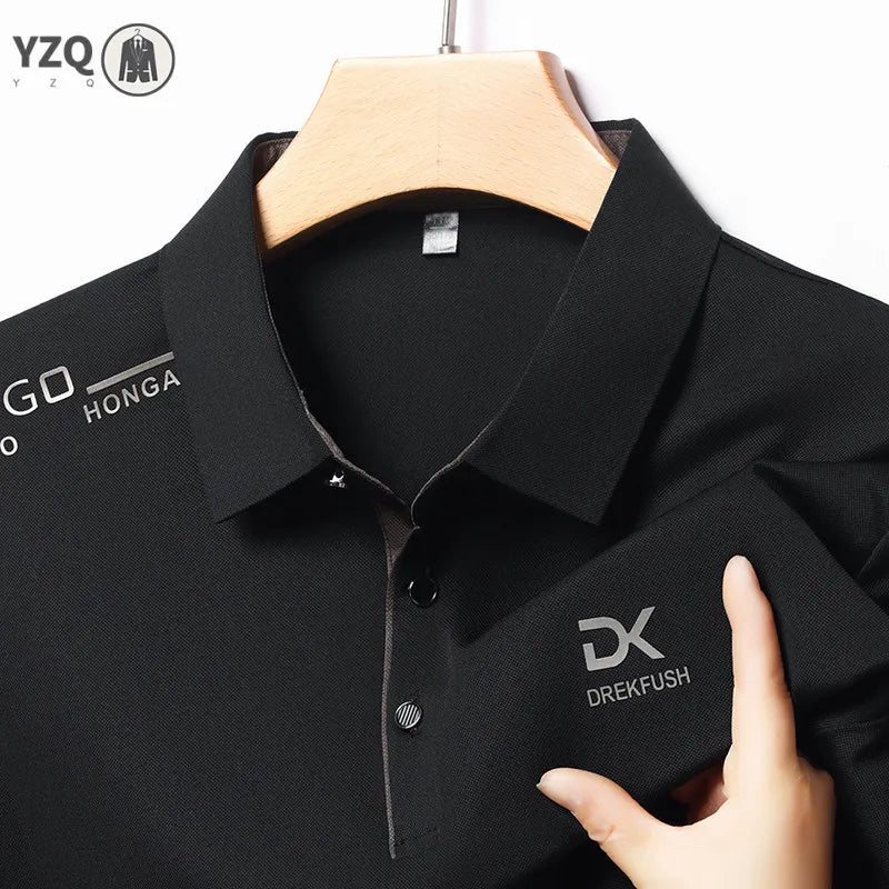 Men's Business Casual Short Sleeve Polo Shirt Solid Color with Badge Fashionable Breathable Comfortable Versatile Business Top