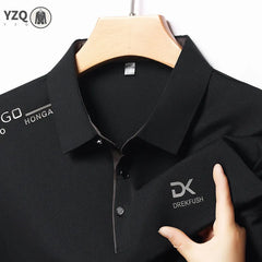 Men's Business Casual Short Sleeve Polo Shirt Solid Color with Badge Fashionable Breathable Comfortable Versatile Business Top