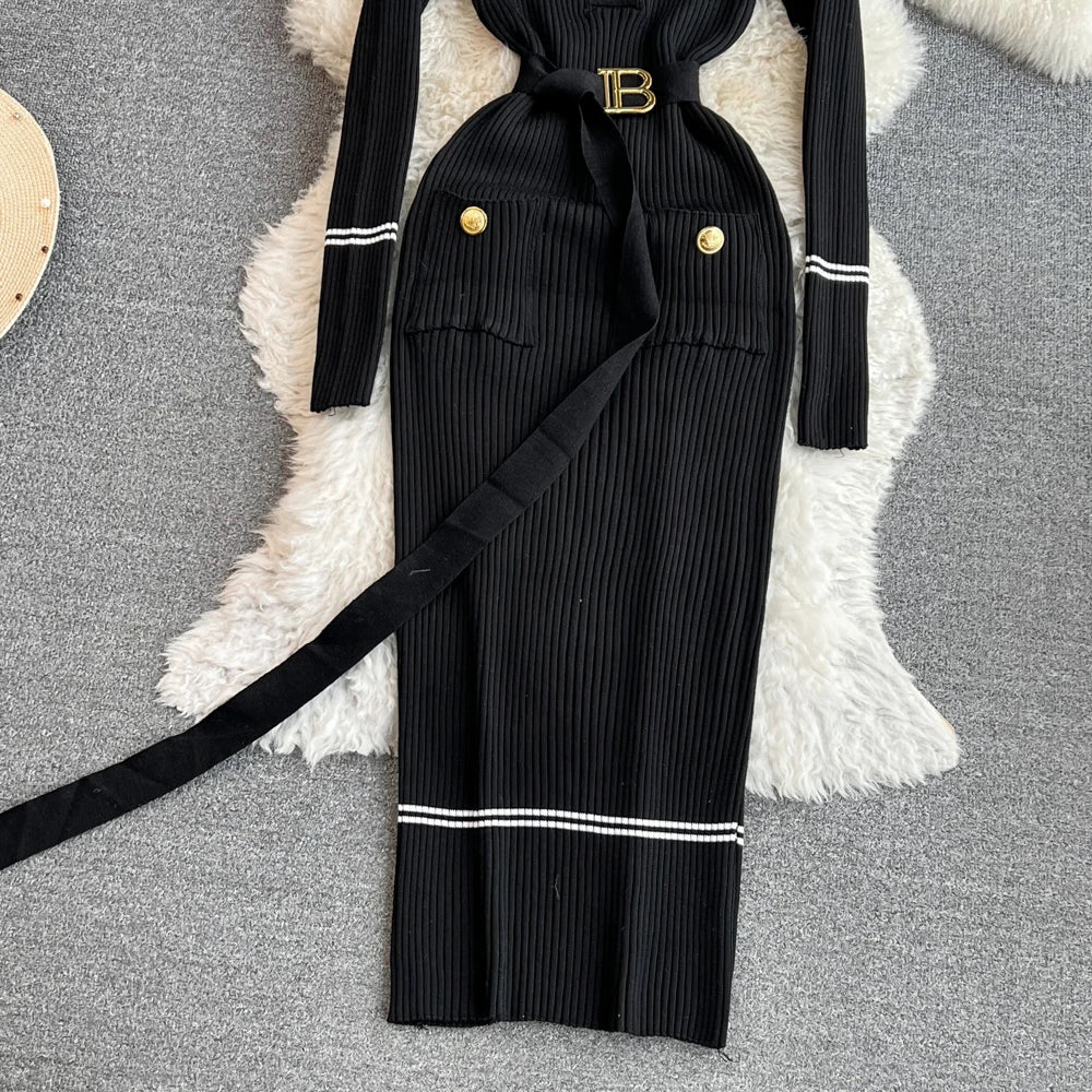 Elegant Rib Knit Pencil Dress
