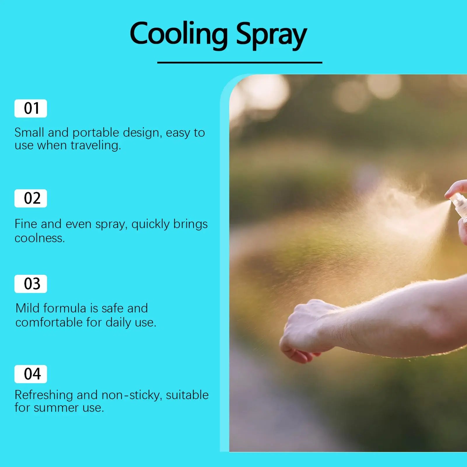 Cooling Spray for Body 50ml Summer Face Refreshing Mist Mint Scent Instant Cooling Spray for Adults Outdoor Activities Workout