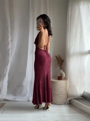 Vintage Deep V Sleeveless Evening Dress