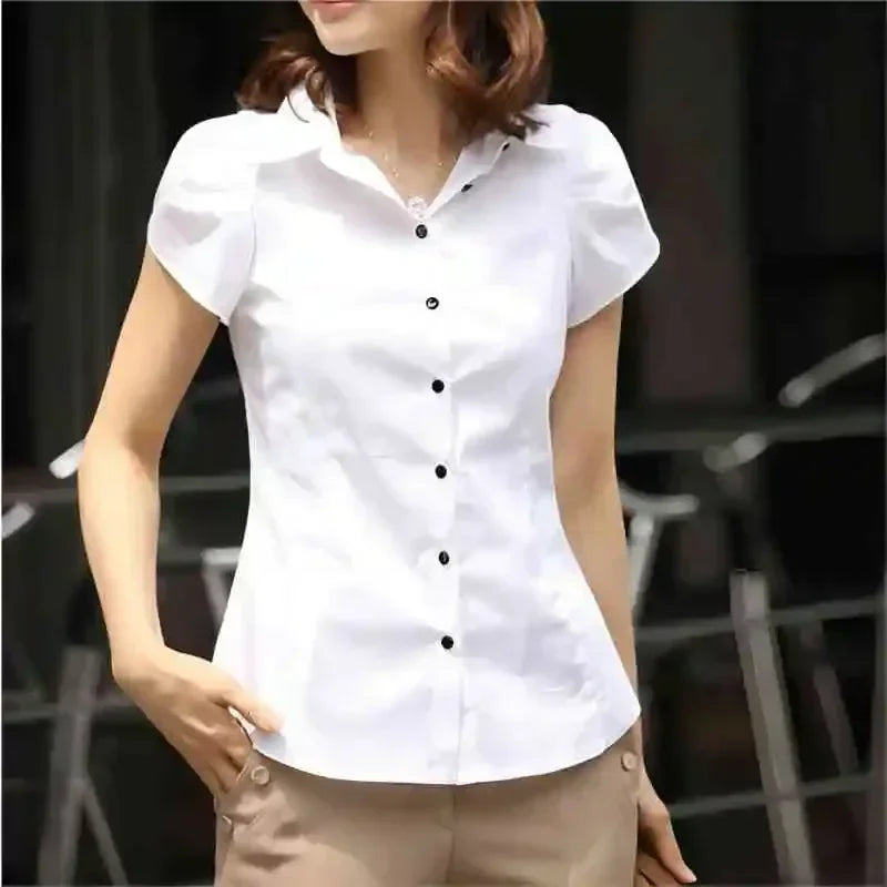 Women's Shirt 2026 Summer Women Top Female Black White Shirts Office Ladies Blouse OL Clothes Woman Short Sleeve Workwear