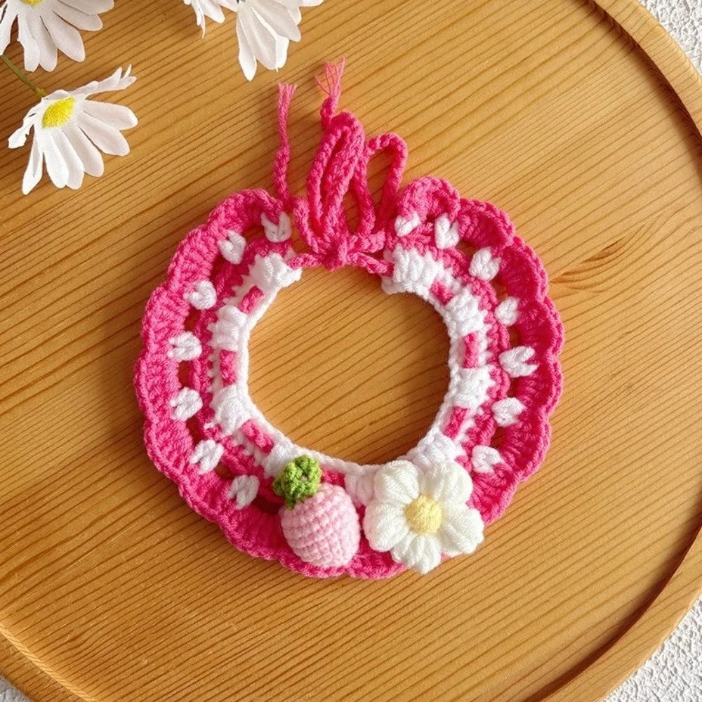 Pet Accessories Adjustable Flower Pet Scarf Bib Sweet Handmade Cat Strawberry Collar Decorative Cozy Cat Woven Bib Photo Shoots