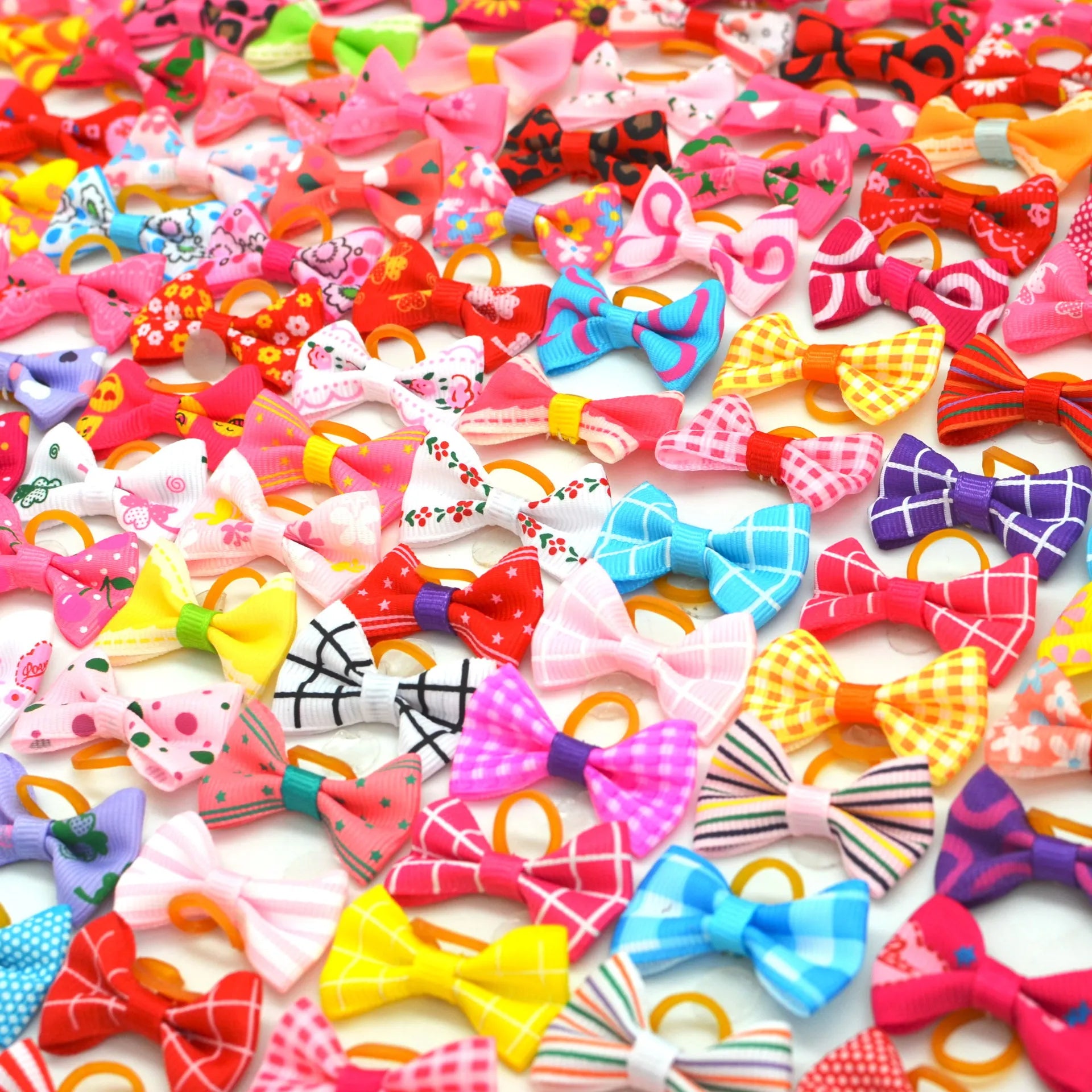 10pcs Creativity Pet Hair Accessories Bow Polyester Cute Puppy Bow with Rubber Band Suitable for Dogs Cat Grooming Accessories