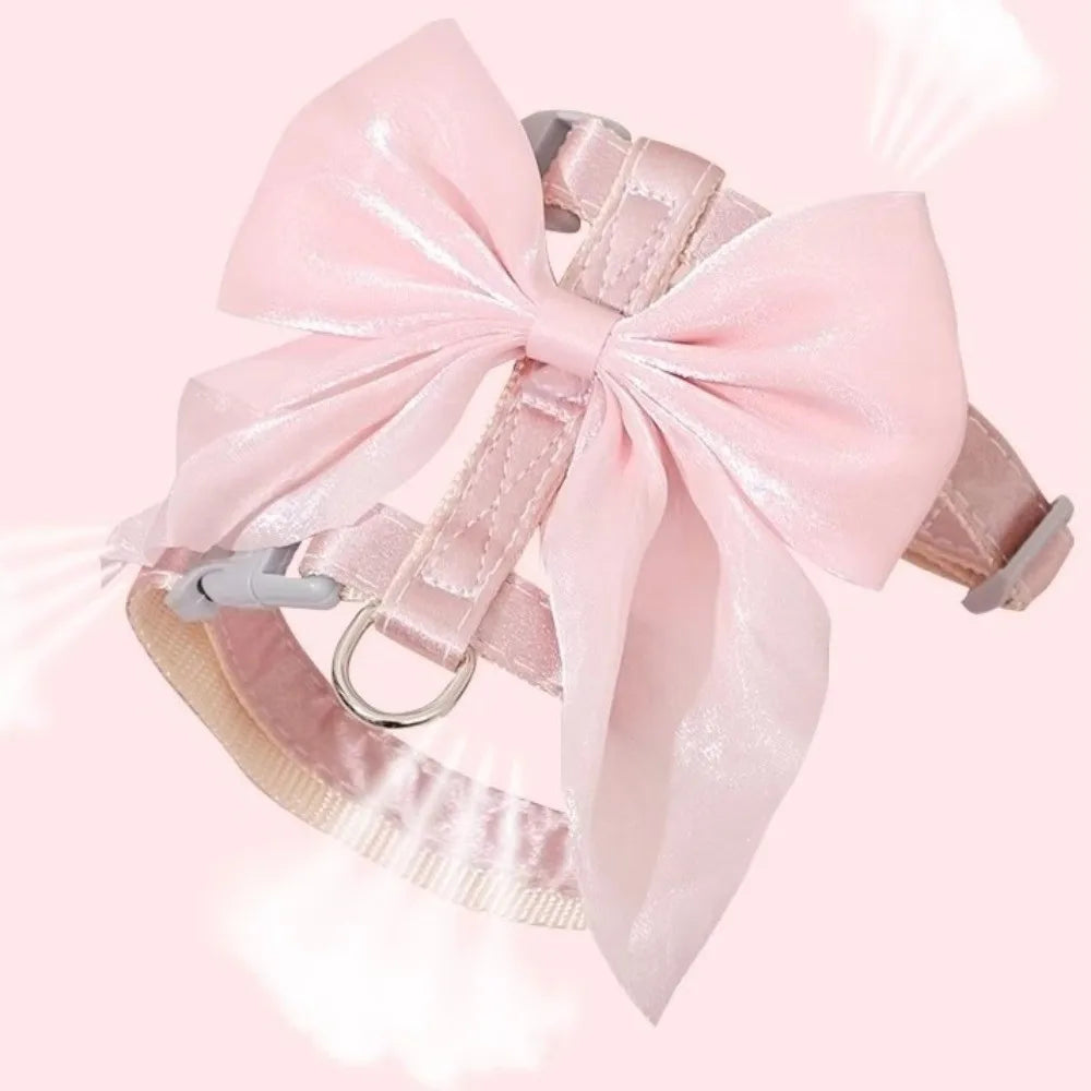 Pet Accessories Adjustable Pet Harness Cute Bow Breathable Dog Chest Strap Escape-Proof Comfort Cat Leash for Dogs Puppy Rabbit