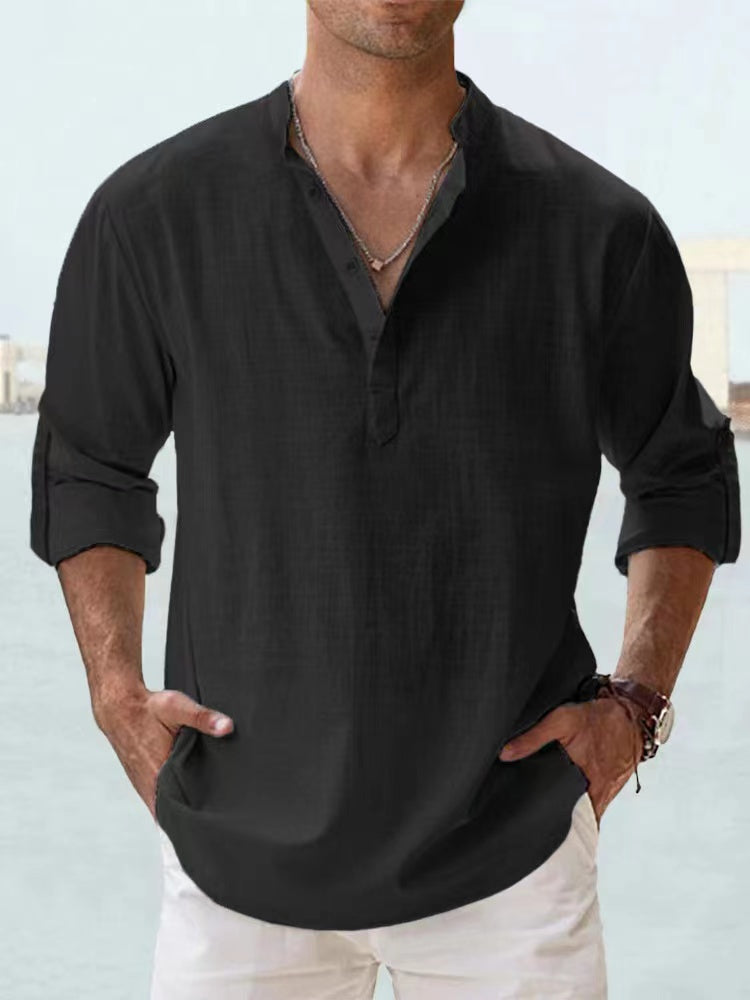 Lightweight Cotton Henley Shirt Men