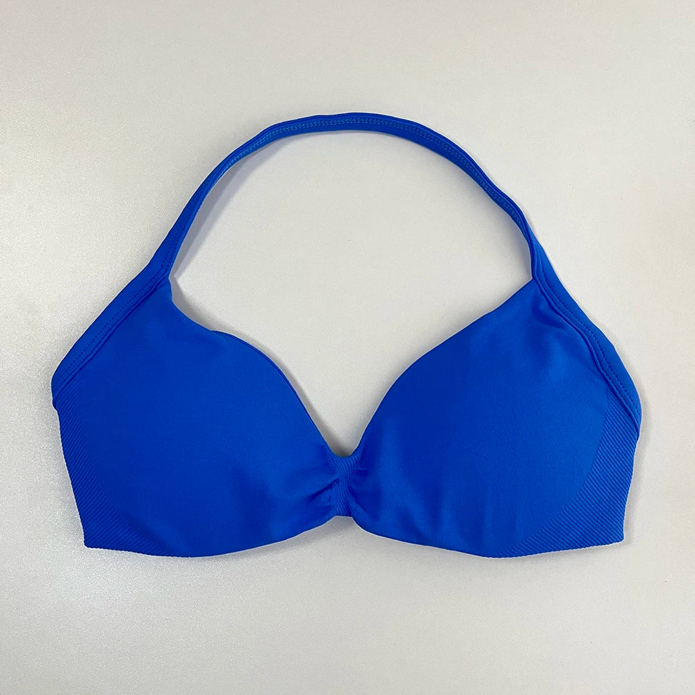 Sports Bra Women Strappy Backless Sports Top With Removable Cups Workout Clothing Gym Crop Top Fitness Seamless Halter Yoga Bra